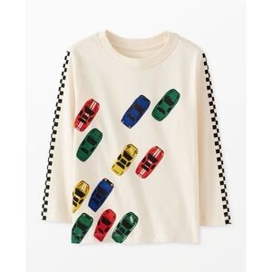 Hanna Andersson Cream Multicolor Race Cars Long Sleeve Graphic Tee Toddler 2T